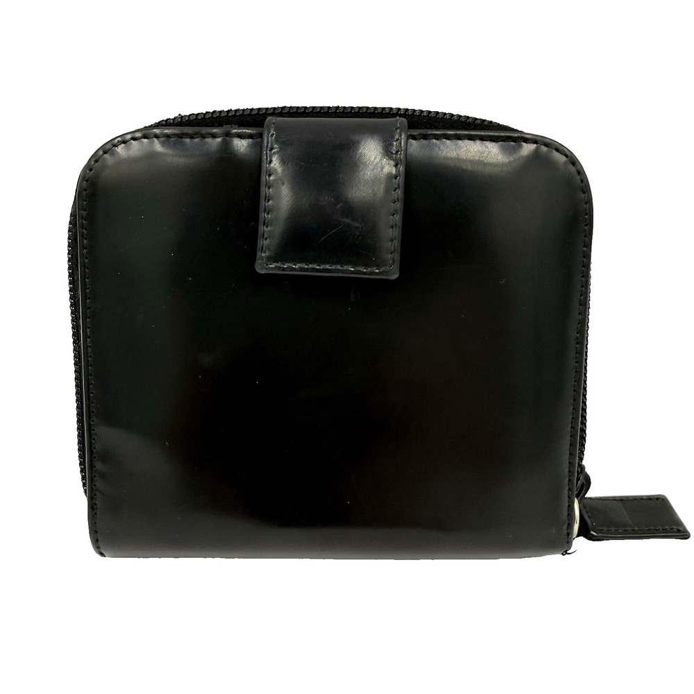 PRADA Vintage Black Leather Compact Bifold Wallet Zip Coin Authenticated Italy